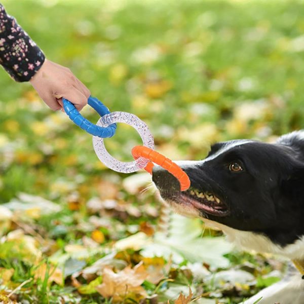 Aggressiva hundtuggleksaker,  Interactive Squeak Toys Dog Chewing Ring Toy,Chew Toys Ring för tandrengöring, oförstörbara hundleksaker för små Orange1
