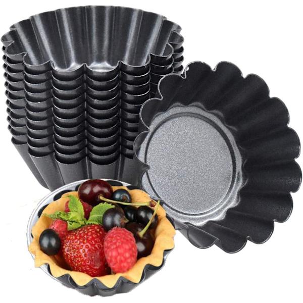 14 stk eggtartformer, non-stick tartformer, gjenbrukbare cupcake-tartformer, mini karbonstål tartformer for pudding, baking, muffins (7,5 x 2,3 cm)