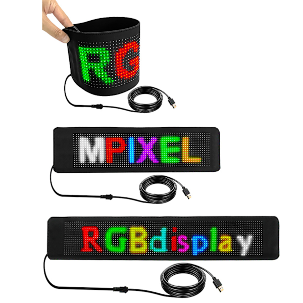Flexibel LED Bilskärm Bluetooth App Kontroll 16x64 Matrix Anpassad Textmönster Programmerbar Reklam LED Skylt USB 5V