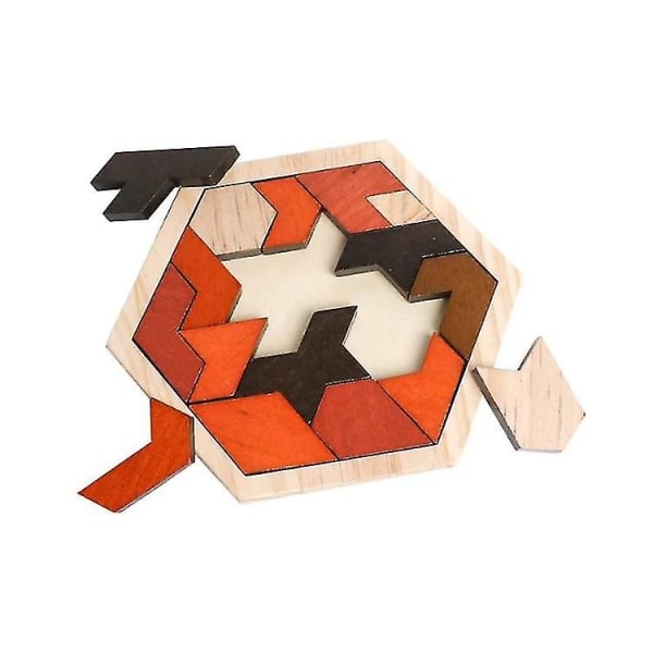 Trähexagonpussel för barn Vuxna Mönsterblock Hjärngympa Tangram Pussel Leksak Pusselbräda Geometri Logik IQ Resespel