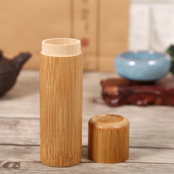 1 stk rund bærbar håndlaget tekanne i naturlig bambus