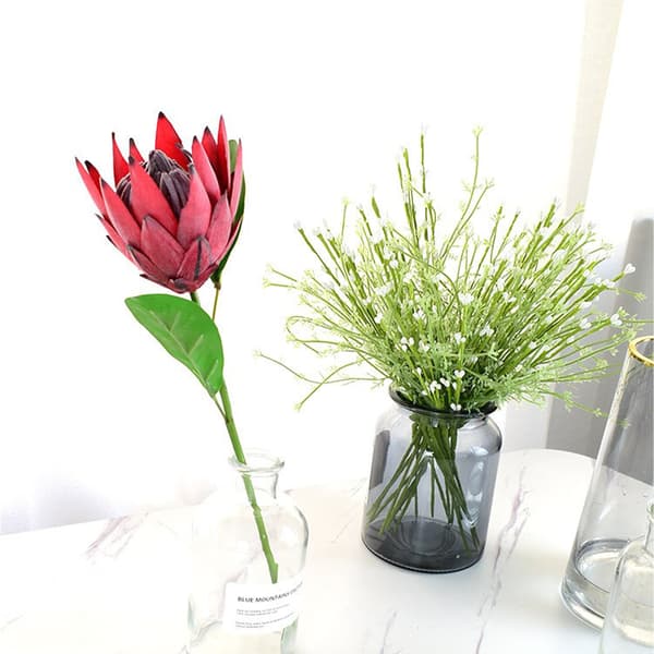 (Röd) 3 st flockade kejsarblomma simuleringsblomma bröllopsdekoration konstgjord blomsterarrangemang blomstersimuleringsbukett