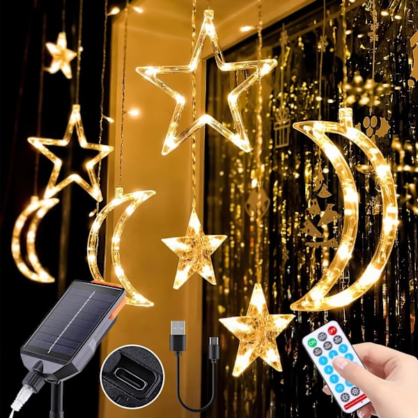 Aurinkopaneelit ulkona Ramadan-koristeet Kuut Tähdet Valot 138LED Aurinko String Valot Ulkona