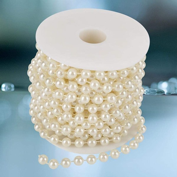 8 mm kunstig perlekransrull, 10 m perletrådsnelle, for bryllupsdekorasjon, håndverk, kunst og håndverk, beige