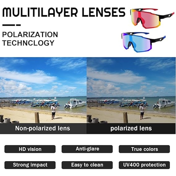 2 stk Solbriller Sykkel Herre, Sport Polariserte Solbriller UV400 Beskyttelse Sykkel Solbriller Sykling