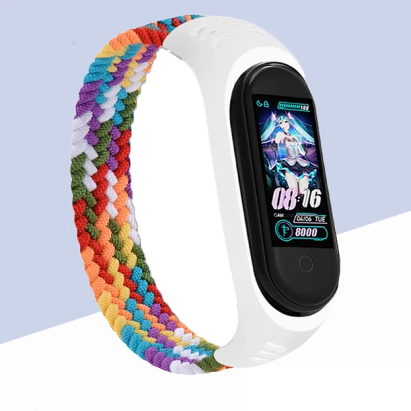 Nylon flettet klokkebånd for Xiaomi Mi Band 4 3 Rem Solo Loop NFC Klokkearmbånd Kvinner Smart Band Gavebelte Correa Mi Band 7 6 5 Regnbue Rainbow Mi Band 7 6 5 4 3