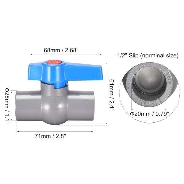 Kuleventil 20mm ID PVC Sokkel Avsperringsventil for Akvarium Installasjon Sumppumpe Basseng Hage Sprinkler Grå Blå 2stk