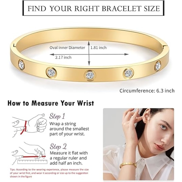 18K Forgyldt Kærligheds- og Venskabsarmbånd med Cubic Zirconia Sten Bangle Manschet Bedste Gave