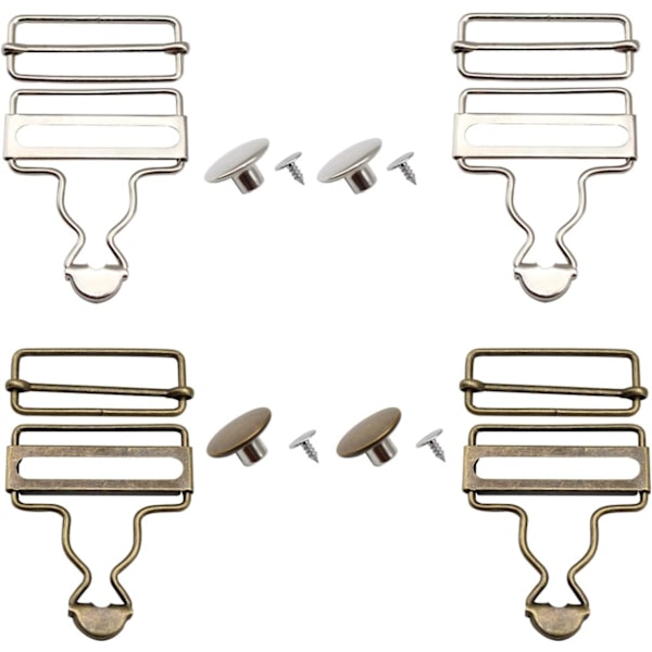 (Silver, Brons) 4 stycken Overallspännen, Metall hängselspännen, Metallspännen med rektangulär form