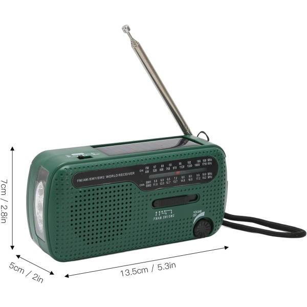 AM/FM/SW1/SW2 Handvev & Solcellsradio, Batteridriven Radio med LED-ficklampa, Solcellsradio