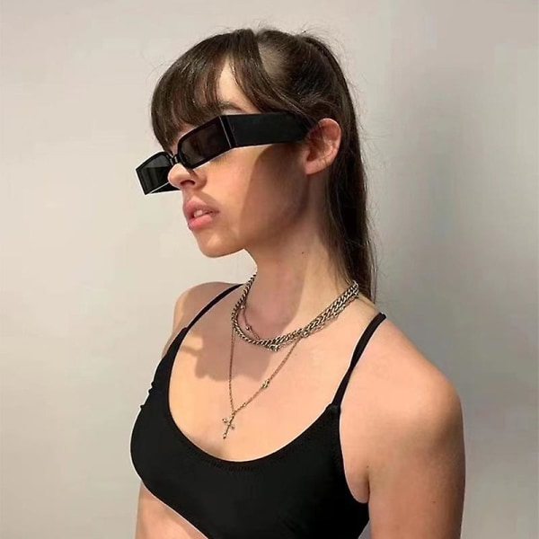 Solbriller Mode rektangulære solbriller Hip Hop Driver Fiskeri Rejsebriller（Sort）
