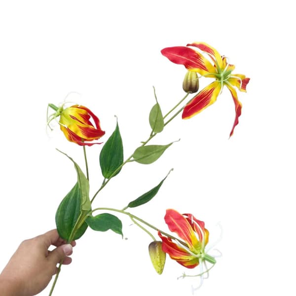 (Sunset Red) 3 st Flame Lily Simuleringsblomma Erythrina Bröllopssal Bröllopsblomsterarrangemang (Lagerpackning och böjning före leverans)