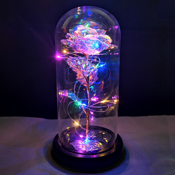 Galaxy Rose - Mors dags gave til mor - Unik kærlighedsgave til mor - Farverig kunstig evighedsblomst i glasrose med LED-lys - Mors dags roser