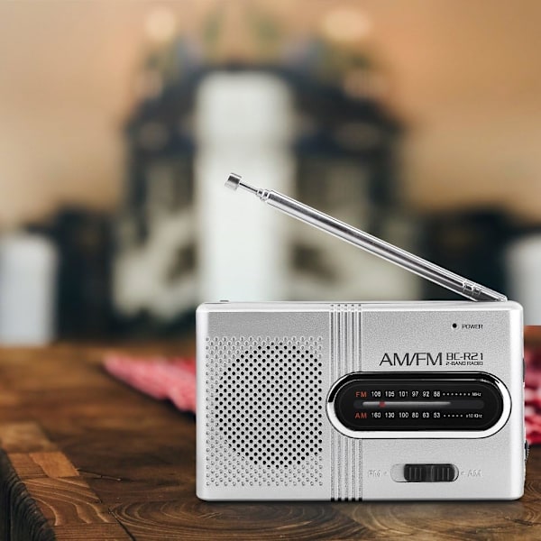 Bærbar AM FM-radio - Miniradio med teleskopantenne og hodetelefonuttak, stereohøyttalere