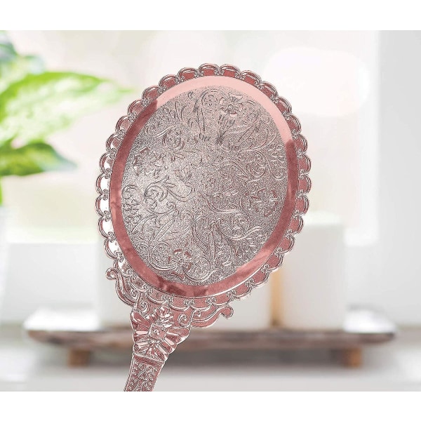 Handspegel Vintage handhållen spegel med handtag sminkspegel resespegel (oval, roséguld)