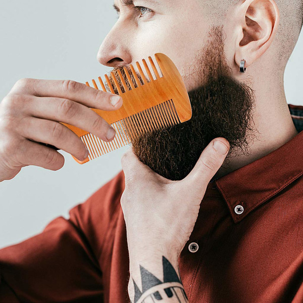 2 pakker træskægkamsæt Naturlig ferskentræ overskæg plejekam til mænd