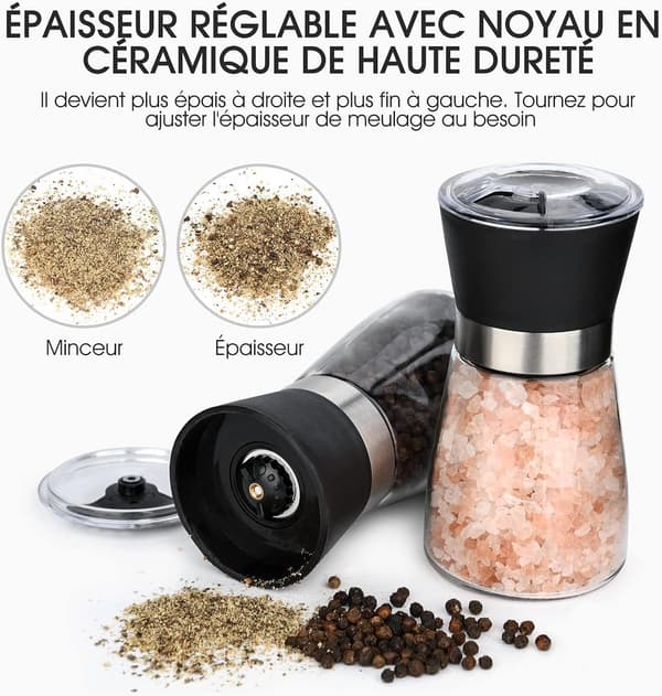 Salt- och pepparkvarnar, 2-pack kryddkvarnar i glasflaska_xx