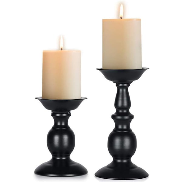 2 st järnpelare ljusstake, perfekt för 80 mm pelarljus eller flamlösa LED-ljus, Halloween jul ljusstake dekorationer Black