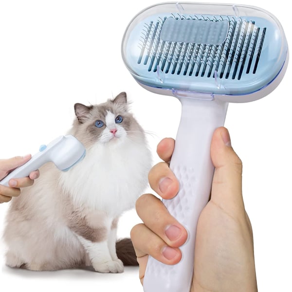 Kattborste, slicker hundborste, självrengörande djurvårdsborste med stabila tjockare borst, daglig användning för att rengöra lös päls (grå)
