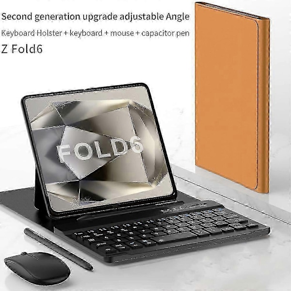 Tastatur og mus for Samsung Galaxy Z Fold 6, Oppgradert bærbar magnetisk Bluetooth-tastatur med skinnetui og kapasitiv penn - Perfekt Brown
