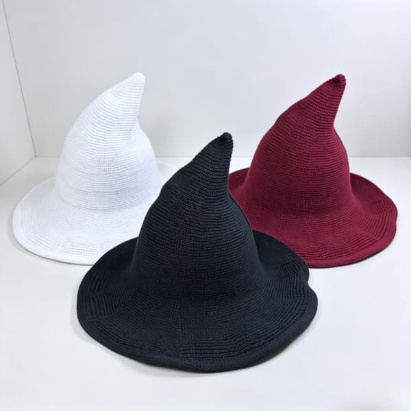 Halloween Heksehat Sammenfoldelig Strikket Kostume Til Kvinder Fest Rollespil Festival White