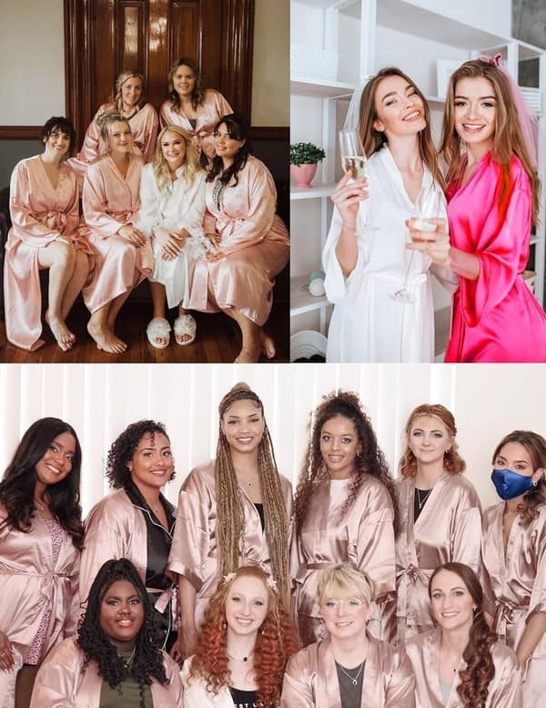Silkkiset kylpytakit naisille, pitkät satiiniset morsiuskylpytakit taskuilla, pinkki pink M
