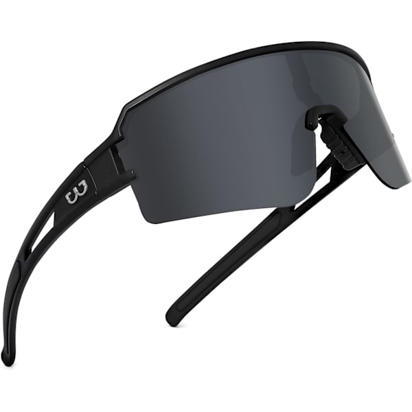 Polarisoidit pyöräilylasit miehille ja naisille, UV400-suoja, urheilulasit baseballin, juoksun jne. harrastuksiin Black&gray Lens