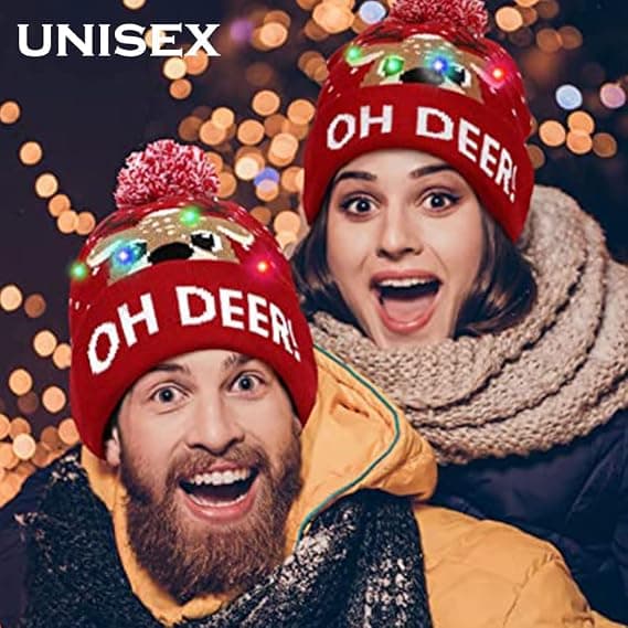 Lysende julelue, lysende julelue med utskiftbart batteri, 6 fargerike lys, strikket julelue