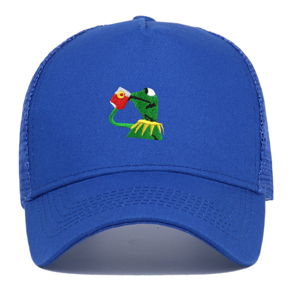 Baseball- cap Kermit The Frog Sipping Tea Logo Trucker Hat Unisex Outdoor Säädettävä Strapback Cap (sininen)
