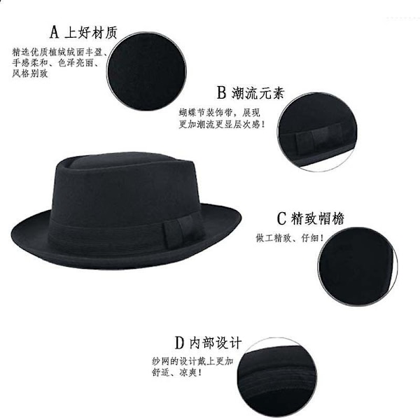 Puuvillainen, taitettava Porkpie-hattu, vintage, pyöreä, lyhyt reuna, fedora-hattu.