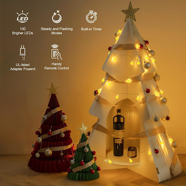 Patio-varjon valot pistokkeella - 33 jalkaa 100 LED-kristallikuulavalosarja 8 valaistustilalla
