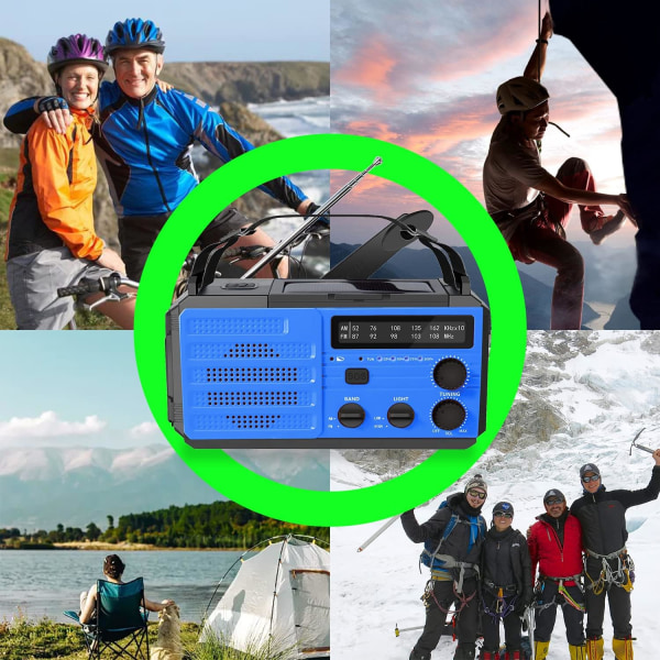 Veva Radio med vev, 8000mAh - Solcellsdriven bärbar AM/FM/NOAA väderradio