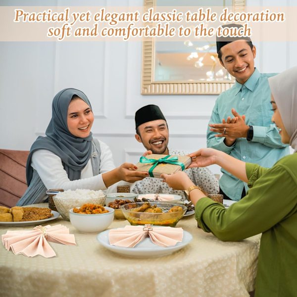 12 stk Ramadan Gull Serviettringer og Bomulls Servietter Bismillah Bokstav Metall Serviettspenner Eid