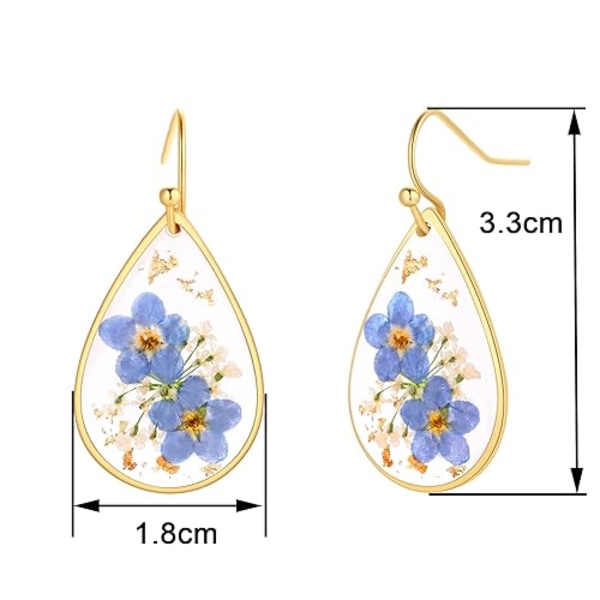 Glöm-mig-ej och Drottning Annes spets Pressade Vildblommor Örhängen