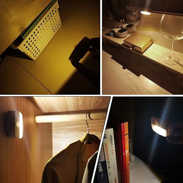 LED Rörelsesensor Nattlampa, [4-pack] Självhäftande Nattlampa Batteridriven, Hall, Garderob, Kök, Barnrum, Varmvitt ljus 4 st 4pcs