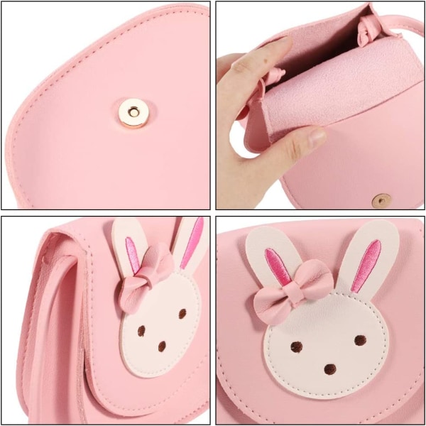 Piger skuldertaske Crossbody taske Sød kanin kanin PU læder håndtaske tegneseriedyr minitaske til førskolebørn Småbørn Babypiger (Pink)