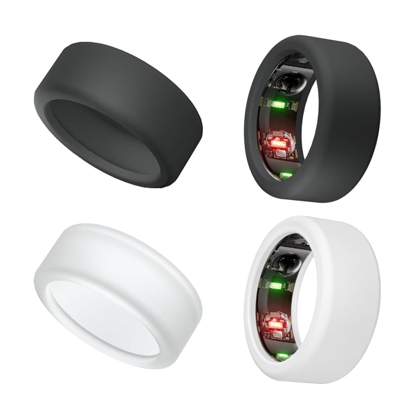 Beskyttelse for Oura Ring, 4 stk. deksel kompatibelt med Oura Ring, elastisk deksel for Oura Ring Gen 3 trening hvit og svart white and black S