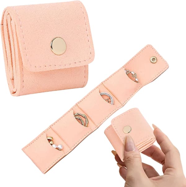 Mini resesmyckespåse, vikbar multifunktionell resesmyckesväska, med spänne, mjukt foder och vattentät. pink