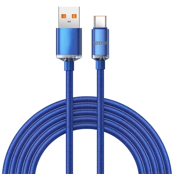120W PD Type-C -kaapeli Supernopea latauskaapeli Nopea lataus USB C -kaapelit Puhelimen laturi Samsungille Xiaomi Huawei Oneplus POCO OPPO Blue Blue 2m