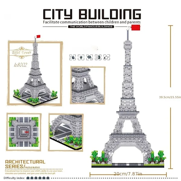 Eiffel-tårnet Byggeklodser Sæt - Uddannelsesmæssigt Verdensarkitektur Legetøjsgave til Ferier
