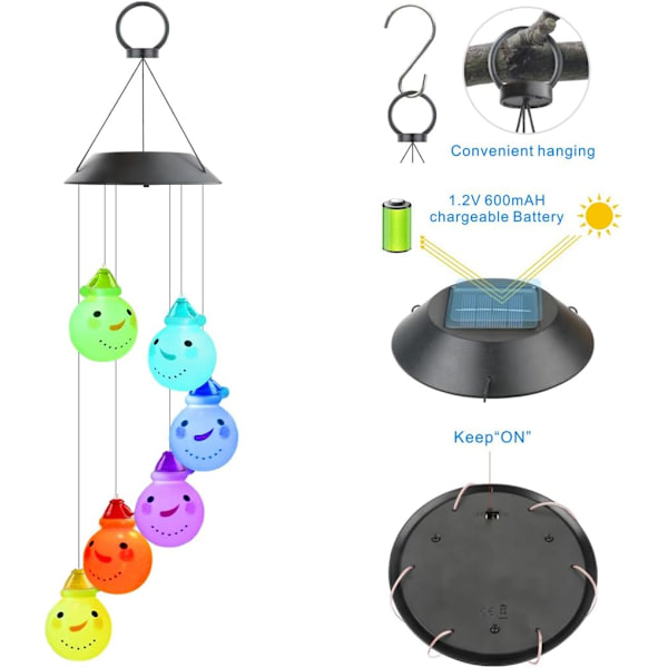 Jul solcells vindspel, tomte snögubbe mobil hängande LED färgförändrande vindspel för inomhus och utomhus trädgård uteplats gård dekoration (snögubbe)