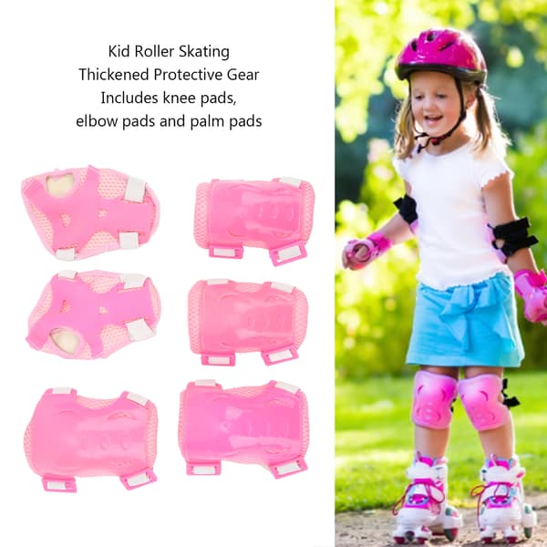6 st/set Rullskridskoåkning Skyddsutrustning Justerbara Knä Armbåge Handskydd för 6-18 År Rosa