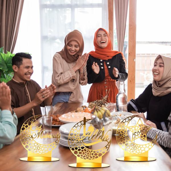 4 stk Eid Mubarak Akrylpynt Ramadan Bordplakett Pynt Måne Stjerne Hengeanheng