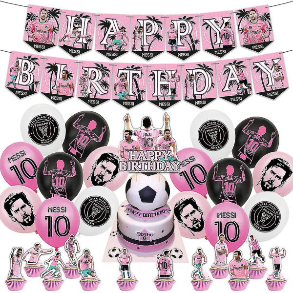 30 stk./sæt Messi-tema-fodbold-festartikler, fodboldstjerner-festdekoration inkluderer bannerkage-topper Cupcake-topper balloner