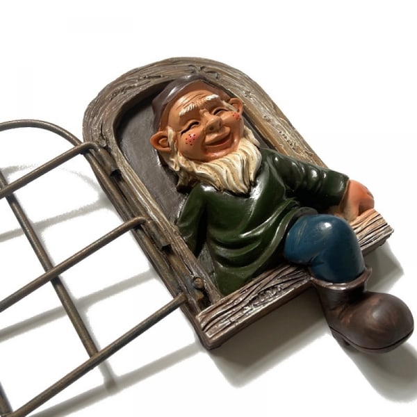 SAYTAY Elf Ut Dörren Trädkram Elf Staty, Trädgård Peeker Gård Konst Nyckel Trä Skulptur Trädgårdsdekoration ST-001
