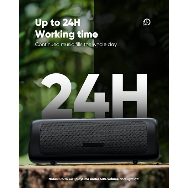 Bluetooth-högtalare med HD-ljud, bärbar trådlös, IPX5 vattentät, upp till 24 timmars speltid, TWS-parning, BT5.3, för hem/fest/utomhus/strand (svart)