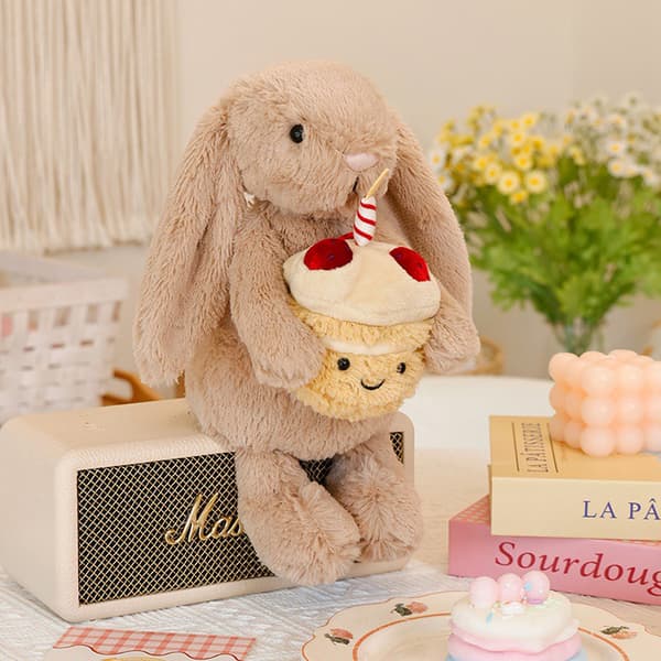 Original Jelly Cat 30cm Bashful Bonnie Holding a Birthday Cake Plush A2