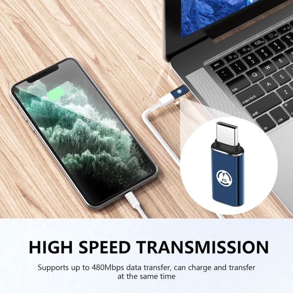 Lightning til USB-C Adapter - PD Rask Lading, Kompatibel med iPhone 15/iPad/MacBook