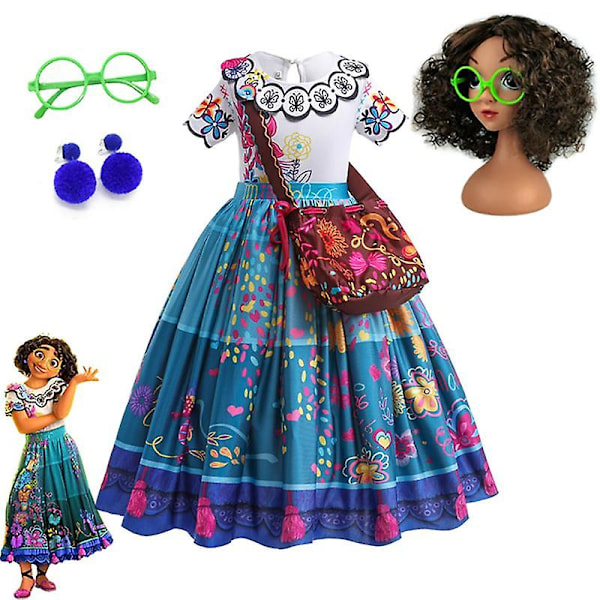 Disney Mirabel Isabela Kostume til Piger Prinsessekjole Kostume Cosplay Encanto Karneval Fødselsdagsfest Krans Tøj Taske Charm Rød Ed 7-8T (130)