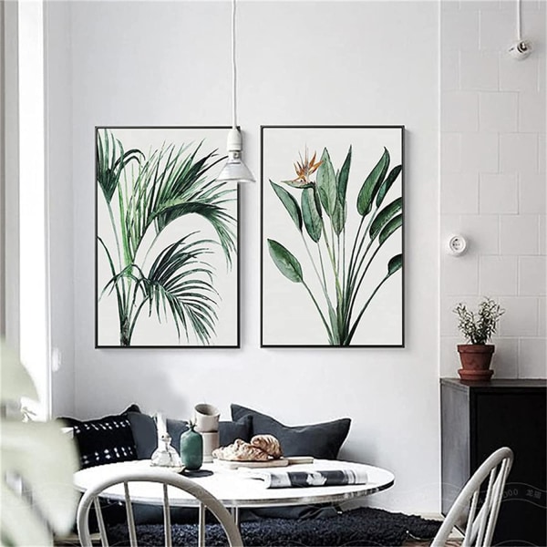 3 plakater, grønne planteblade, vægmalerier, moderne lærred